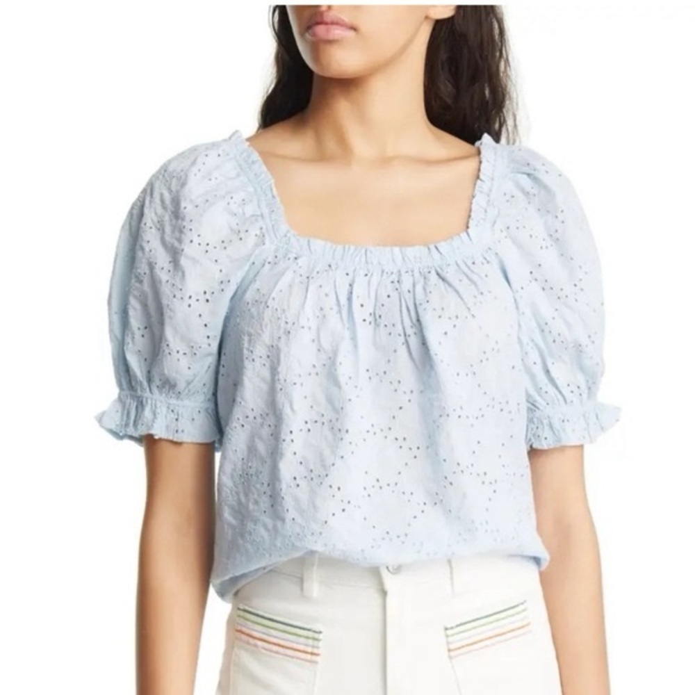 & Other Stories Baby Blue Eyelet Puff Sleeve Top Size 12